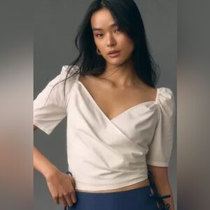 Anthropologie Puff Sleeve Wrap Top White